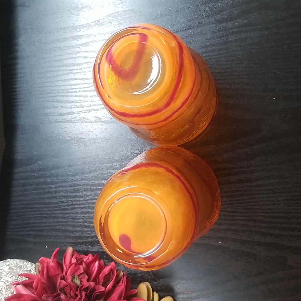 Hand Blown Orange & Red Swirl Large Tumblers - Picture 3 of 11